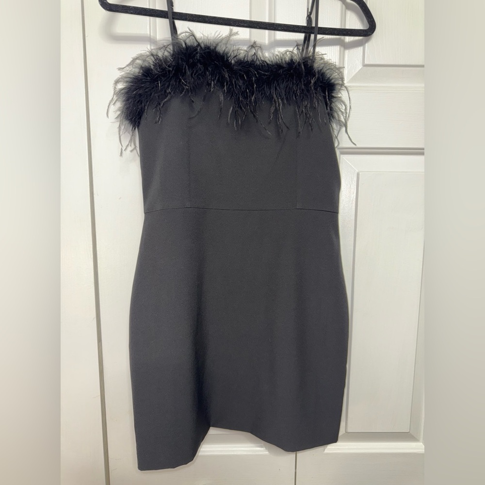 Edikted Black Strapless Mini Dress with Feather Trim